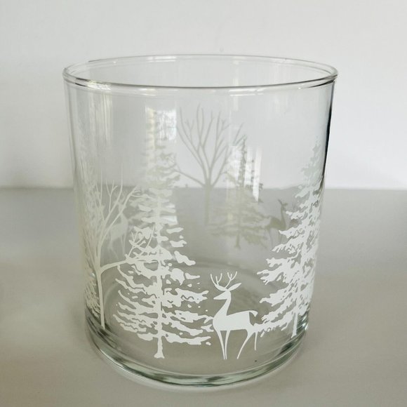 Libbey Christmas Winterland Snow Set of 2 Votive Candle Holder Vintage Trees 4" - Picture 11 of 13